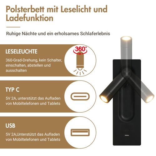 Lit Double 160x200 Cm Complet Avec Tiroirs, Tables Et LED Gris