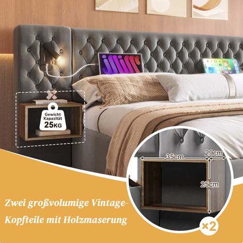 Lit Double 160x200 Cm Complet Hydraulique Avec Rangements Et Lampes LED