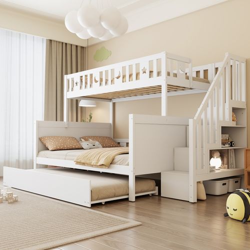 Lit Superposé Enfant 90x200/140x200 Cm Avec Lit Gigogne Et Rangement