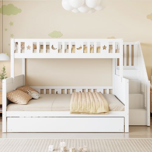 Lit Superposé Enfant 90x200/140x200 Cm Avec Lit Gigogne Et Rangement