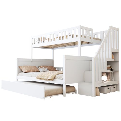 Lit Superposé Enfant 90x200/140x200 Cm Avec Lit Gigogne Et Rangement