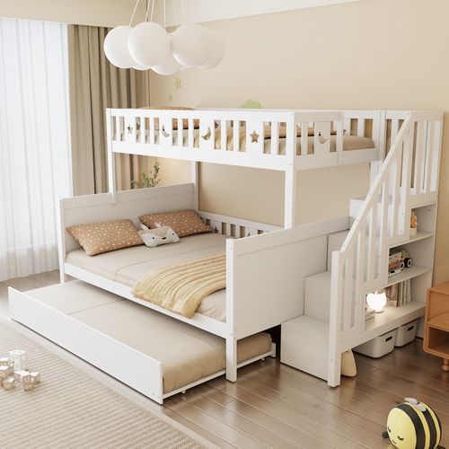 Lit Superposé Enfant 90x200/140x200 Cm Avec Lit Gigogne Et Rangement