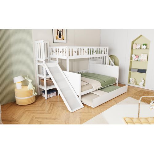 Lit Superposé 90x200/140x200 Cm Avec Toboggan, Tiroirs Et Lit Gigogne