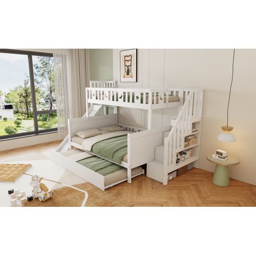 Lit Superposé 90x200/140x200 Cm Avec Toboggan, Tiroirs Et Lit Gigogne