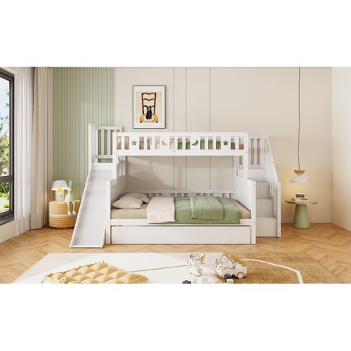 Lit Superposé 90x200/140x200 Cm Avec Toboggan, Tiroirs Et Lit Gigogne
