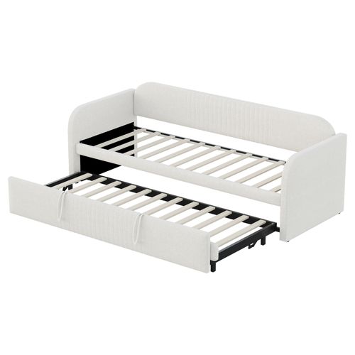 Lit Gigogne 90/180x190 Cm En Lin Beige Avec Lattenrost