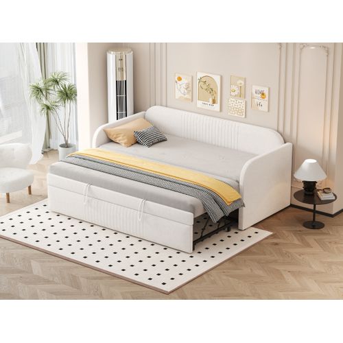 Lit Gigogne 90/180x190 Cm En Lin Beige Avec Lattenrost