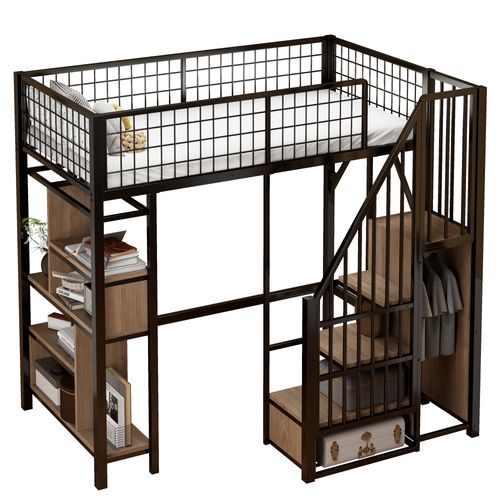 Lit Mezzanine Multifonction 90x200 Cm Avec Rangement Noir