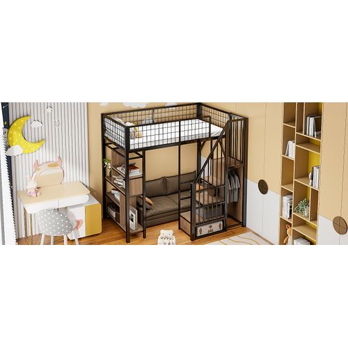 Lit Mezzanine Multifonction 90x200 Cm Avec Rangement Noir