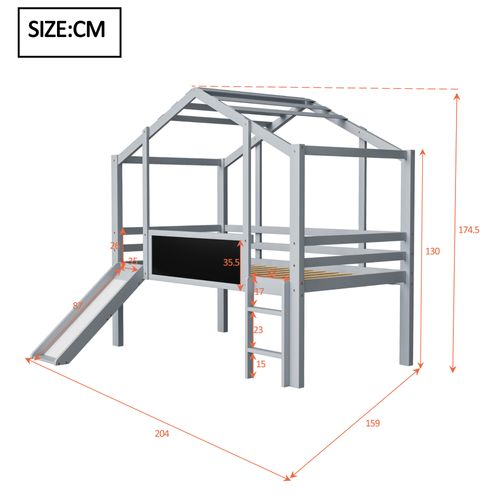 Lit Mezzanine Enfant 90x200 Avec Toboggan Et Tableau Gris