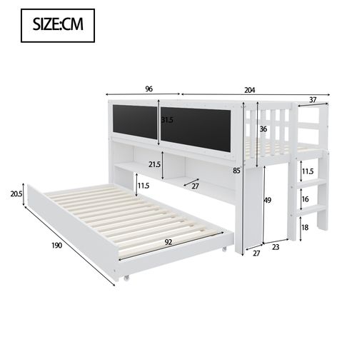 Lit Enfant 90x200 Maison Blanc Avec Lit Gigogne Et Tableau Noir Intégré