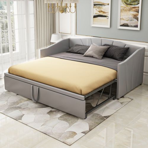 Canapé-lit Extensible 90/180x200 Cm En Velours Gris Avec Sommier