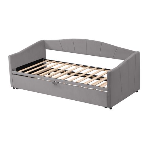 Canapé-lit Extensible 90/180x200 Cm En Velours Gris Avec Sommier