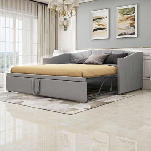 Canapé-lit Extensible 90/180x200 Cm En Velours Gris Avec Sommier