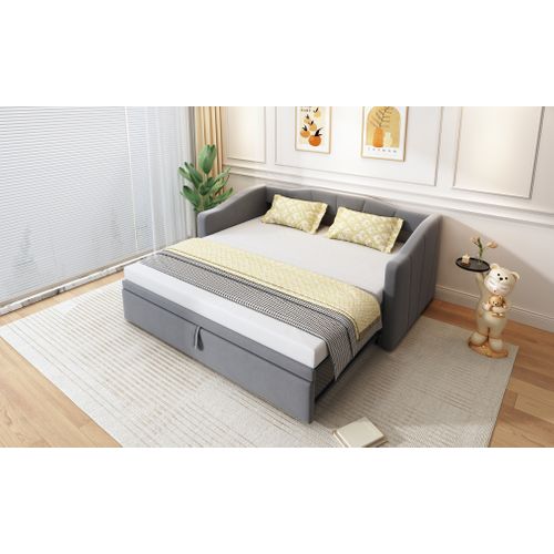 Canapé-lit Extensible 90/180x200 Cm En Velours Gris Avec Sommier