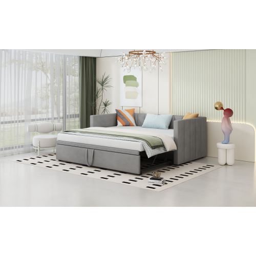 Canapé Convertible 2-en-1 90/180x200 Cm En Velours Gris Élégant