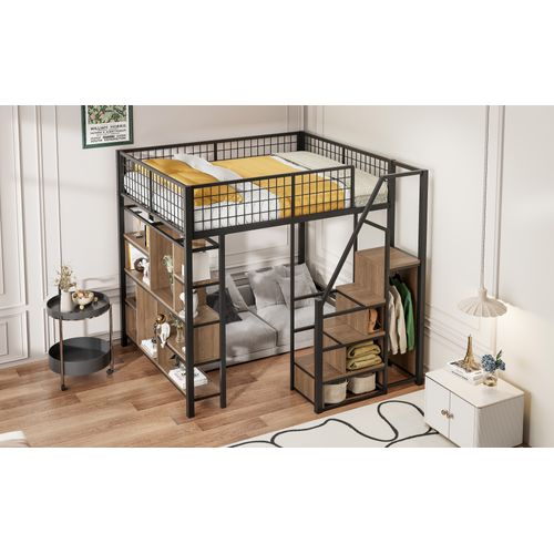 Lit Mezzanine Multifonction 140x200 Cm Adulte Et Enfant Avec Rangements Noirs