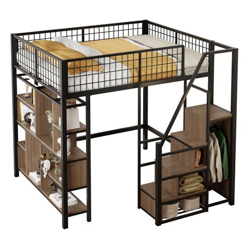 Lit Mezzanine Multifonction 140x200 Cm Adulte Et Enfant Avec Rangements Noirs