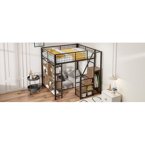 Lit Mezzanine Multifonction 140x200 Cm Adulte Et Enfant Avec Rangements Noirs