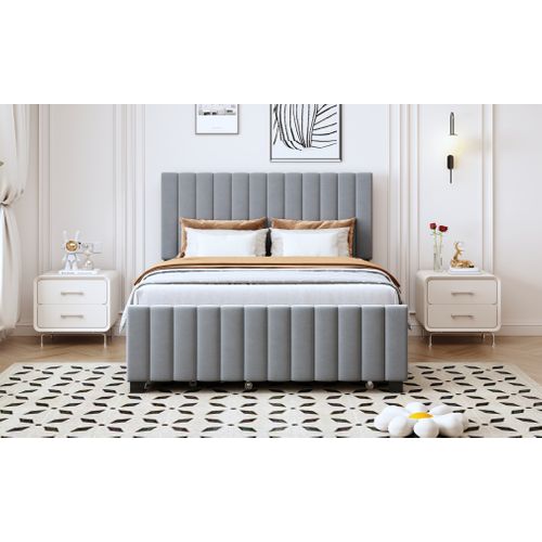 Lit Double 140x190 Cm Gris Avec Lit Gigogne Et Tiroirs Intégrés