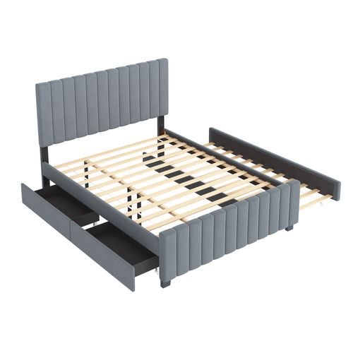 Lit Double 140x190 Cm Gris Avec Lit Gigogne Et Tiroirs Intégrés