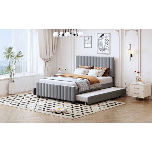 Lit Double 140x190 Cm Gris Avec Lit Gigogne Et Tiroirs Intégrés