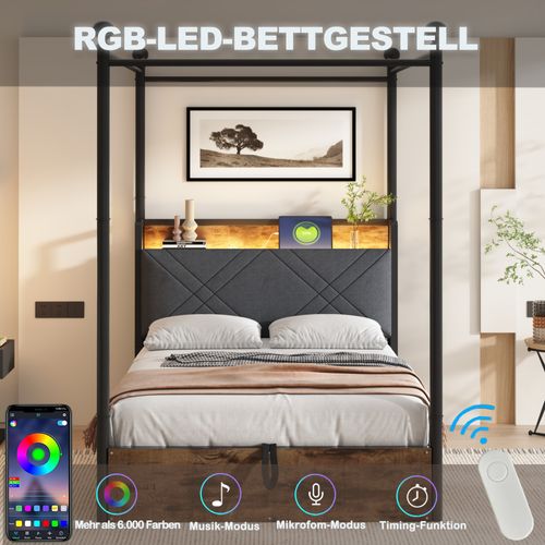 Lit Simple 90×190 Cm En Métal Avec LED, USB/type-c Et Rangement Pratique