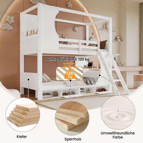 Lit Superposé Enfant 90×200 Cm Blanc Avec Tiroirs Et Table Intégrés