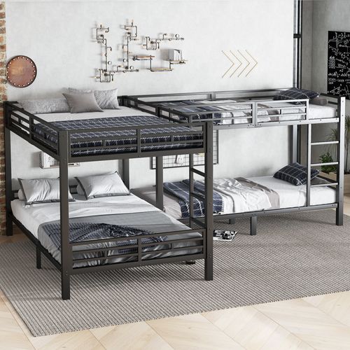 Lit Superposé En Métal Noir 90×200 et 140×200 Cm Avec Structure Robuste