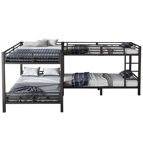 Lit Superposé En Métal Noir 90×200 et 140×200 Cm Avec Structure Robuste