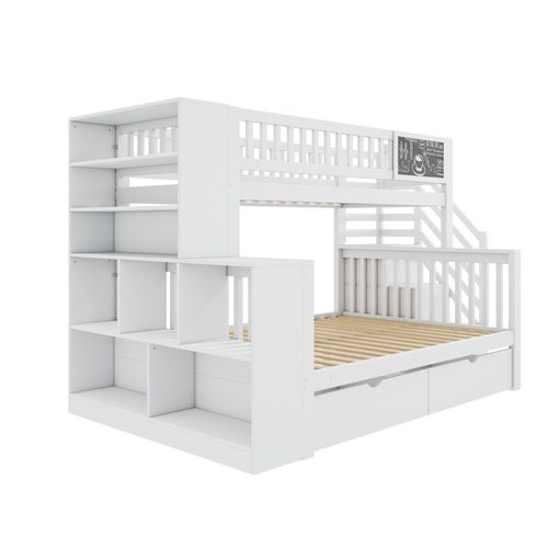 Lit Superposé Enfant Maison Avec Rangement Et Tableau – 140x200 et 90x200 Cm