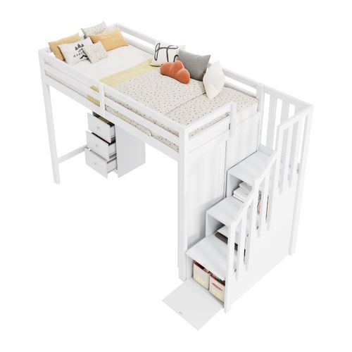 Lit Mezzanine Multifonction Enfant Avec Bureau, Armoire Et Tiroirs – 90x200 Cm