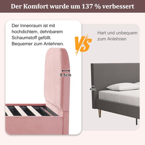 Lit Enfant 90x200 Cm En Velours Rose Avec Rangement Hydraulique