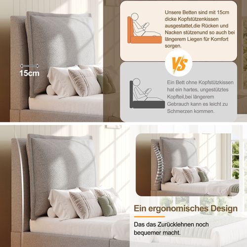 Lit Enfant 90x200 Cm En Velours Gris Avec Rangement Et Tête Rembourrée