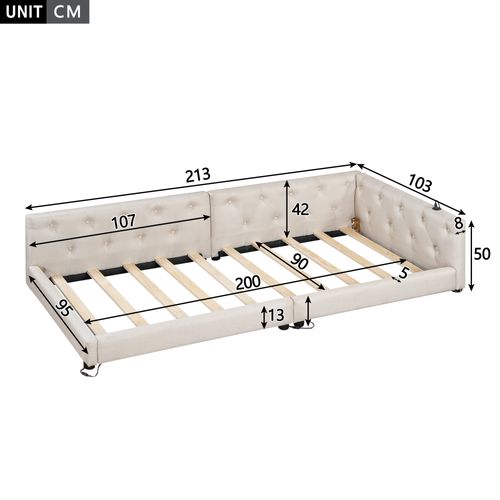Canapé-lit 90x200 Cm Avec Éclairage LED Et Ports USB/type-c, Lin Beige