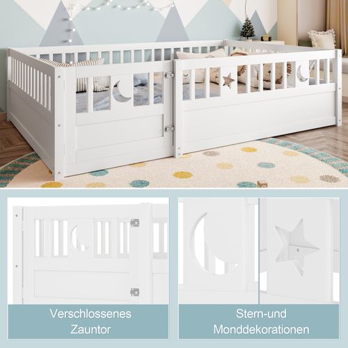 Lit Enfant 140x190 Cm Avec Barrières Et Décor Étoiles Et Lune