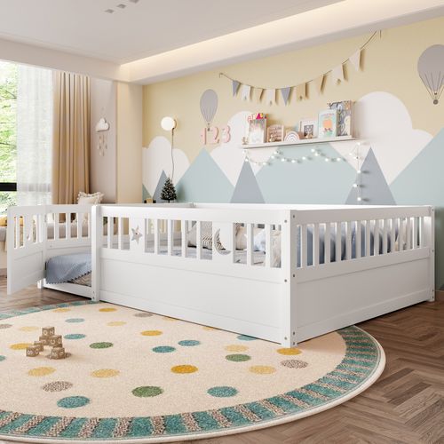 Lit Enfant 140x190 Cm Avec Barrières Et Décor Étoiles Et Lune