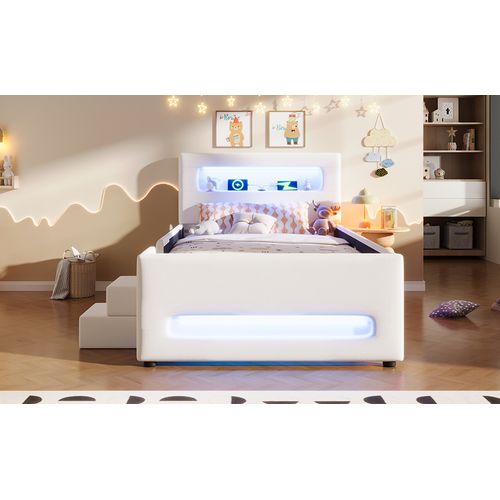 Lit Plateforme 90x200 Cm Avec LED, Tiroirs Et Rangement Intégré