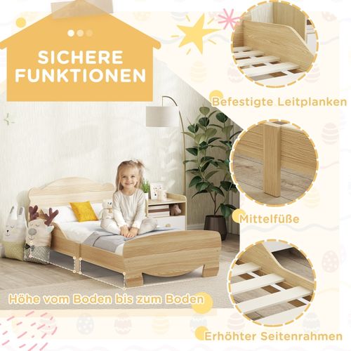 Lit Maison Enfant 70x140 Cm En Bois Massif Avec Barrière Et Design Ours