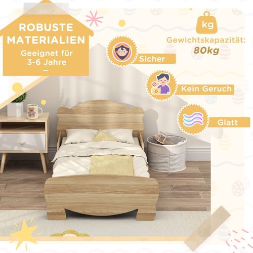 Lit Maison Enfant 70x140 Cm En Bois Massif Avec Barrière Et Design Ours