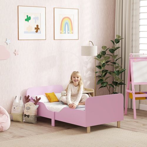 Lit Enfant Mdf 143,5x74 Cm Avec Barrières De Sécurité, Rose