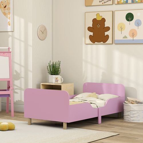 Lit Enfant Mdf 143,5x74 Cm Avec Barrières De Sécurité, Rose