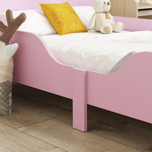 Lit Enfant Mdf 143,5x74 Cm Avec Barrières De Sécurité, Rose
