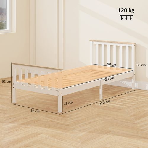 Cadre De Lit Simple En Bois De Pin Avec Espace De Rangement 23 Cm – Blanc Et Bois Naturel