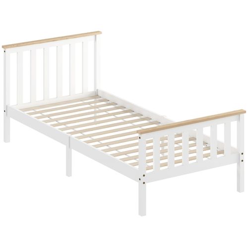Cadre De Lit Simple En Bois De Pin Avec Espace De Rangement 23 Cm – Blanc Et Bois Naturel