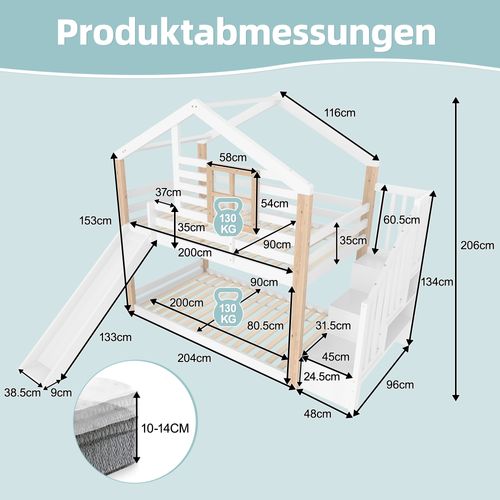 Lit Superposé Enfant 90x200 Avec Toboggan, Escalier Et Rangement