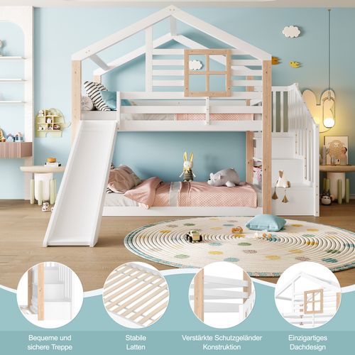 Lit Superposé Enfant 90x200 Avec Toboggan, Escalier Et Rangement