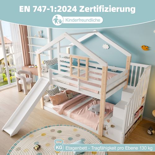 Lit Superposé Enfant 90x200 Avec Toboggan, Escalier Et Rangement