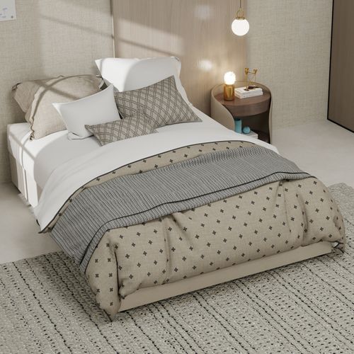 Cadre De Lit Moderne 140x200 Cm Beige En Velours Hollandais Avec Piston Pneumatique