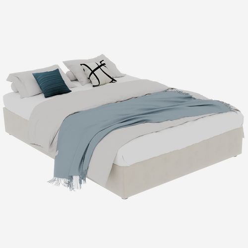 Cadre De Lit Moderne 160x200 Cm Beige En Velours Hollandais Avec Vérins à Gaz